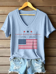Women's USA 1776-2026 Print V-Neck T-Shirt