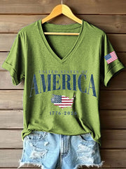 Women's USA 1776-2026 Print V-Neck T-Shirt