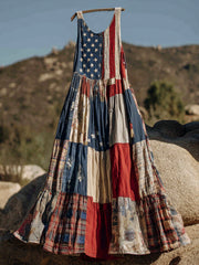 Women's American Flag Inspired Patchwork Maxi Dress