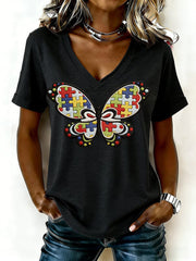 Women's Autism Awareness Printed Casual T-Shirt