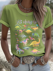 Women's It’s Ok To Be Different Autism Dinosaur Printed T-Shirt