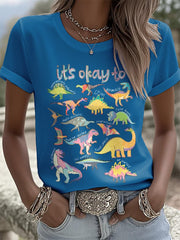 Women's It’s Ok To Be Different Autism Dinosaur Printed T-Shirt