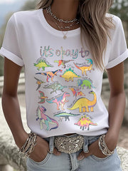 Women's It’s Ok To Be Different Autism Dinosaur Printed T-Shirt