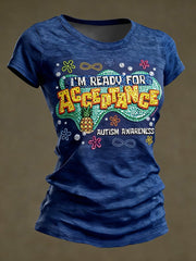 Women's Autism Awareness Print short-sleeved T-shirt