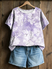 Women's Purple Flora Art Print Casual T-Shirt
