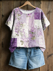 Women's Purple Flora Art Print Casual T-Shirt