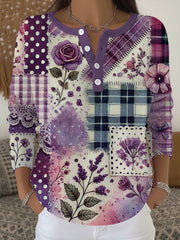 Women's Alzheimer's Awareness Purple Floral Patchwork Top