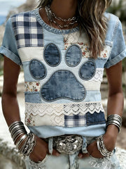 Women's Pet Paw Print Printed T-Shirts