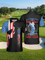 Men's Skull Golf With American Flag Printed Shirt