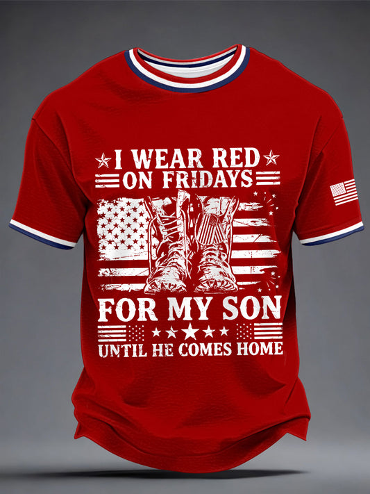 Men's 'I wear red on Friday for my son until they come home' T-shirts