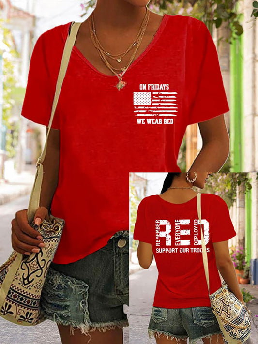 Women's Red Friday Print Casual T-Shirt