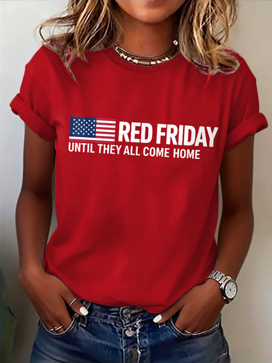 Women's Red Friday Print Casual T-Shirt