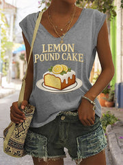 Women's Lemon Pound Cake Print Sleeveless Tee