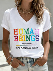 Women's Pride Month Retro Human Beings 100% Organic Colors May Vary Short Sleeve T-Shirt