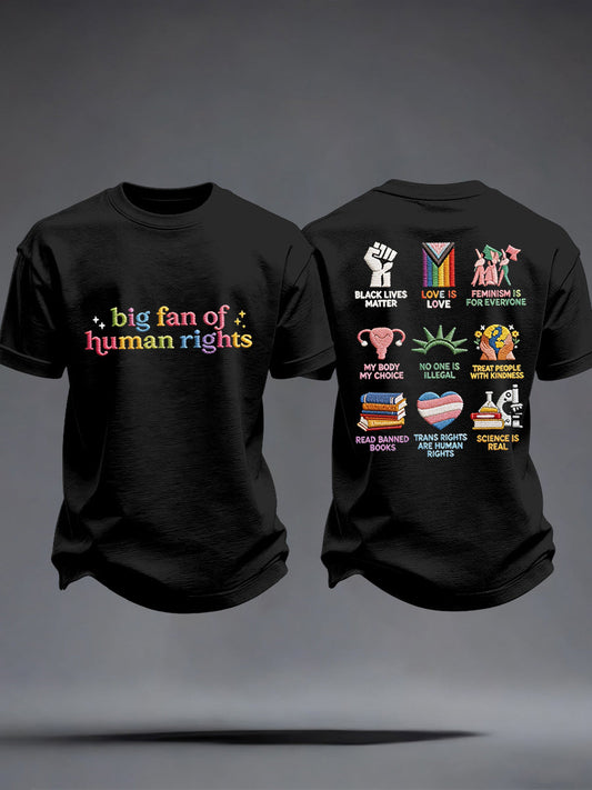 Men's Big Fan of Human Rights Embroidery Pattern T-Shirt