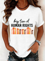Women's Big Fan of Human Rights Embroidery Pattern T-Shirt