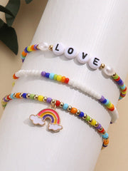 Women's Bohemian Rice Beads Letter LOVE Rainbow Three-piece Bracelet
