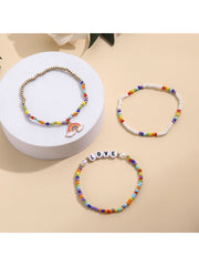 Women's Bohemian Rice Beads Letter LOVE Rainbow Three-piece Bracelet