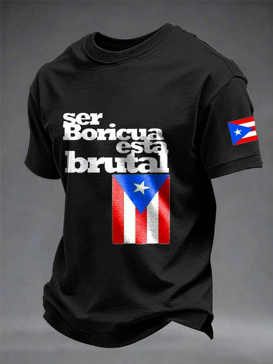 Men's Puerto Rico Printed imitation cotton short-sleeved T-shirt