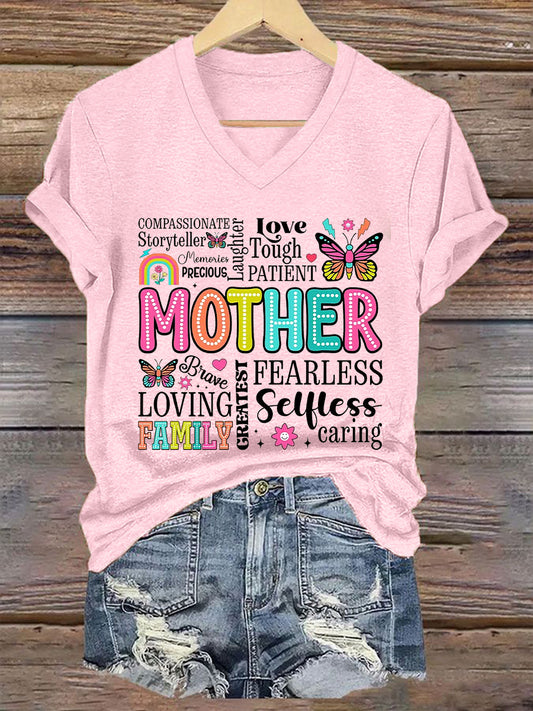 Women's Mother's Day She Is Mom Printed V-Neck Short Sleeve T-Shirt