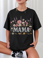 Women's Floral Mama Mother's Day Gift Casual Tee