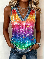Women's Pride Month Rainbow Art Printed Vest