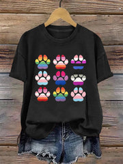 Women's Pride Month Cat Print T-shirt