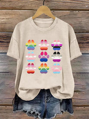 Women's Pride Month Cat Print T-shirt