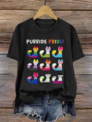 Women's Pride Month Cat Print T-shirt