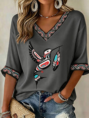 Women's Indigenous Totem Art Casual T-shirt