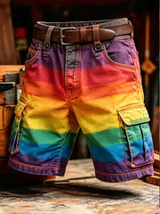 Men's Pride Month: Retro-Chic, Rainbow-Art Style Cargo Shorts