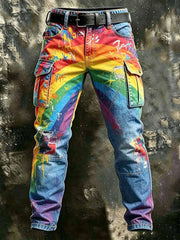 Men's Proud Rainbow Art Print Casual Trousers