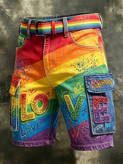 Men's Pride Month: Retro-Chic, Rainbow-Art Style Cargo Shorts