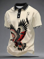 Men's Indigenous-Style Casual T-Shirt with Embroidery and Print