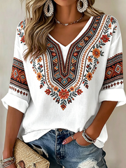 Women's Indigenous Floral Print Casual T-Shirt