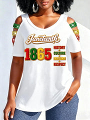 Women's Juneteenth 1865 Print Casual Hollow Sleeves Top