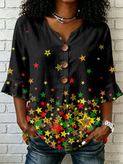 Women's Juneteenth Print Cotton-Linen Shirt