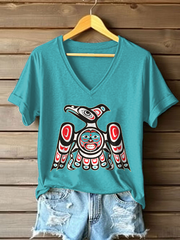 Women's Indigenous Totem Art Print Casual T-Shirt