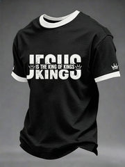 Men's Christian Cross Jesus Is The King Of Kings Print Tee