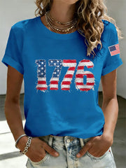 Men's Independence Day 1776 USA Flag Print Casual Tee