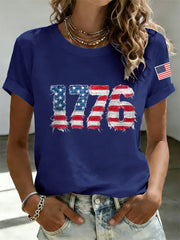 Men's Independence Day 1776 USA Flag Print Casual Tee