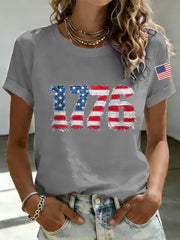 Men's Independence Day 1776 USA Flag Print Casual Tee