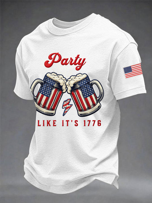Men's Funny 4th Of July Red White & Brew Print Casual Tee
