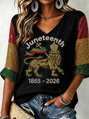 Women's Juneteenth 1865-2026 V-Neck T-Shirt
