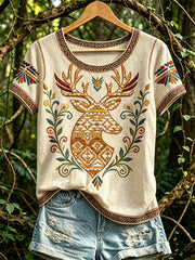 Women's North American Indigenous Animal Pattern Casual T-shirt