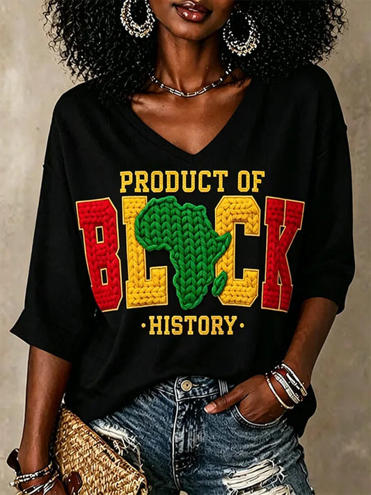 Women's Juneteenth Print Casual V-Neck Tee