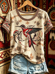 Women's Casual T-Shirt with North American Indigenous Bird Totem Design