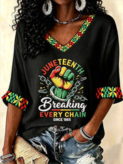 Women's Juneteenth Black Excellence Power Fist Print Casual Waffle T-shirt