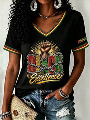 Women's Juneteenth Black Excellence Power Fist Print Casual Short Sleeve T-shirt