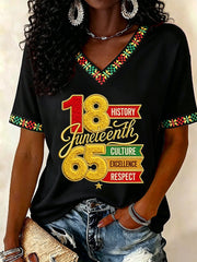 Women's Juneteenth Print Casual V-Neck Tee